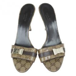 Pre Owned Gucci Guccissima Crystal Bow Slides Size 38.5