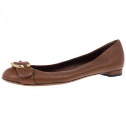 Pre Owned Gucci Brown Leather Ride Ballet Flats Size 39