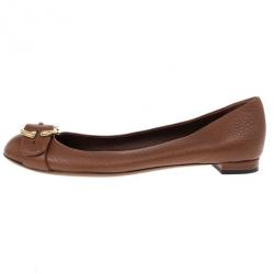 Pre Owned Gucci Brown Leather Ride Ballet Flats Size 39