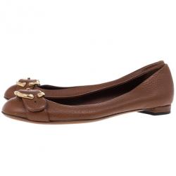 Pre Owned Gucci Brown Leather Ride Ballet Flats Size 39