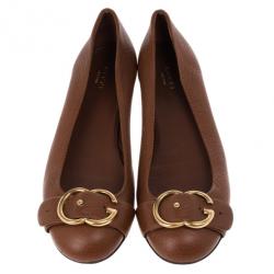 Pre Owned Gucci Brown Leather Ride Ballet Flats Size 39