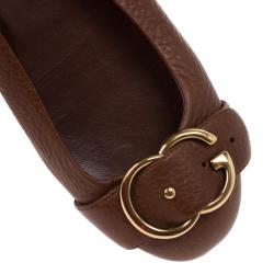 Pre Owned Gucci Brown Leather Ride Ballet Flats Size 39