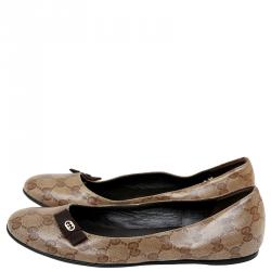 Pre Owned حذاء باليرنيا فلات غوتشي GG كانفاس مقوى بيج/ايوني مقاس 37.5