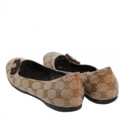 Pre Owned حذاء باليرنيا فلات غوتشي GG كانفاس مقوى بيج/ايوني مقاس 37.5