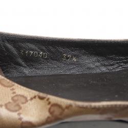 Pre Owned حذاء باليرنيا فلات غوتشي GG كانفاس مقوى بيج/ايوني مقاس 37.5