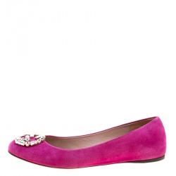 Pre Owned Gucci Pink Suede Crystal GG Ballet Flats Size 36.5