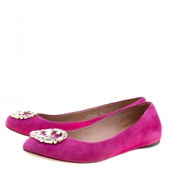 Pre Owned Gucci Pink Suede Crystal GG Ballet Flats Size 36.5