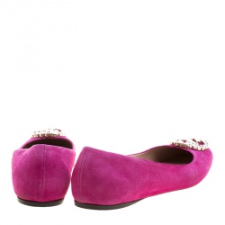 Pre Owned Gucci Pink Suede Crystal GG Ballet Flats Size 36.5