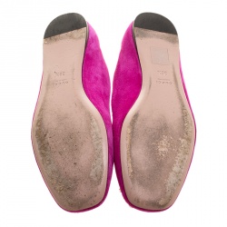 Pre Owned Gucci Pink Suede Crystal GG Ballet Flats Size 36.5