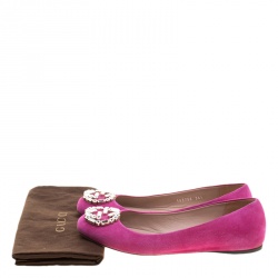 Pre Owned Gucci Pink Suede Crystal GG Ballet Flats Size 36.5