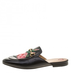 Pre Owned حذاء مولز غوتشي برينستاون مطرز هورسبيت جلد أسود مقاس 38.5