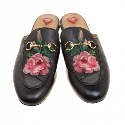 Pre Owned حذاء مولز غوتشي برينستاون مطرز هورسبيت جلد أسود مقاس 38.5