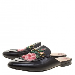 Pre Owned حذاء مولز غوتشي برينستاون مطرز هورسبيت جلد أسود مقاس 38.5