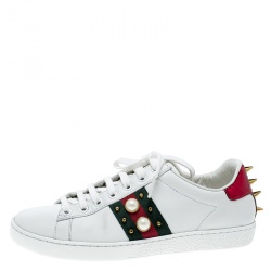Gucci White Leather Ace Studded Sneakers Size 37