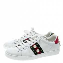 Gucci White Leather Ace Studded Sneakers Size 37