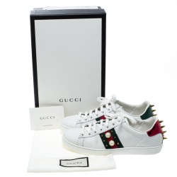Gucci White Leather Ace Studded Sneakers Size 37