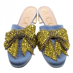 مملوكة مسبقًا Gucci Grey Satin Candy Bow Embellished Mules Size 38