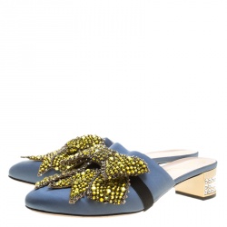 مملوكة مسبقًا Gucci Grey Satin Candy Bow Embellished Mules Size 38