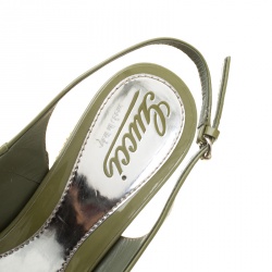 مملوكة مسبقًا Gucci Green Patent Leather Strafish Raffia Wedge Slingback Platform Sandals Size 39
