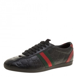 Gucci Black Guccissima Leather Web Detail Low Top Sneakers Size 38