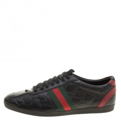 Gucci Black Guccissima Leather Web Detail Low Top Sneakers Size 38