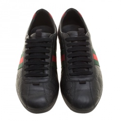 Gucci Black Guccissima Leather Web Detail Low Top Sneakers Size 38