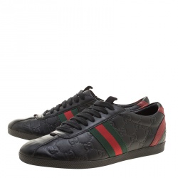 Gucci Black Guccissima Leather Web Detail Low Top Sneakers Size 38
