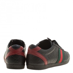 Gucci Black Guccissima Leather Web Detail Low Top Sneakers Size 38