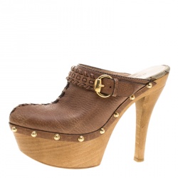 مملوكة مسبقًا Gucci Brown Leather Janis Platform Clogs Size 37