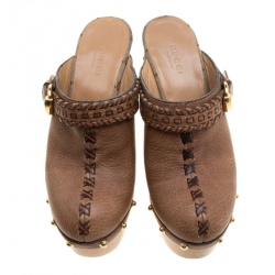 مملوكة مسبقًا Gucci Brown Leather Janis Platform Clogs Size 37