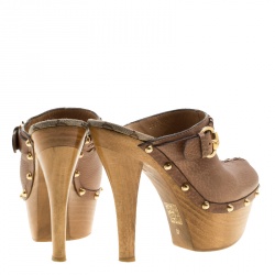 مملوكة مسبقًا Gucci Brown Leather Janis Platform Clogs Size 37