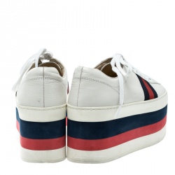 مملوكة مسبقًا Gucci White Leather Peggy Web Detail Platform Sneakers Size 37