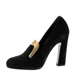 Pre Owned Gucci Black Suede Alma Classic Loafer Pumps Size 37.5