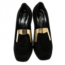 Pre Owned Gucci Black Suede Alma Classic Loafer Pumps Size 37.5