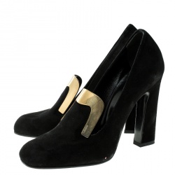 Pre Owned Gucci Black Suede Alma Classic Loafer Pumps Size 37.5