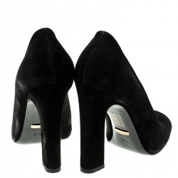 Pre Owned Gucci Black Suede Alma Classic Loafer Pumps Size 37.5