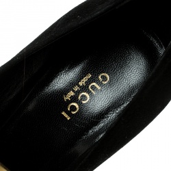 Pre Owned Gucci Black Suede Alma Classic Loafer Pumps Size 37.5