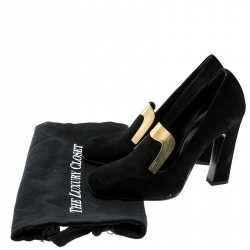 Pre Owned Gucci Black Suede Alma Classic Loafer Pumps Size 37.5