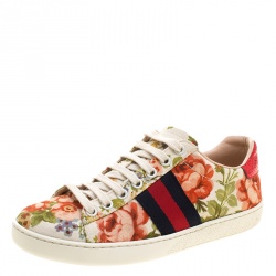 Gucci For Net A Porter Floral Printed Canvas New Ace Low Top Sneakers Size 35