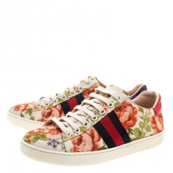 Gucci For Net A Porter Floral Printed Canvas New Ace Low Top Sneakers Size 35