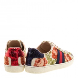 Gucci For Net A Porter Floral Printed Canvas New Ace Low Top Sneakers Size 35