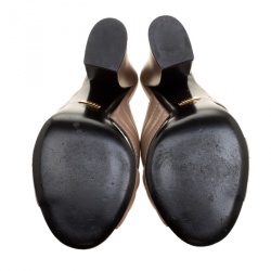 Pre Owned Gucci Beige Leather Block Heel Crossover Mules Size 39