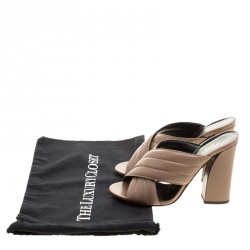 Pre Owned Gucci Beige Leather Block Heel Crossover Mules Size 39