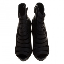 Pre Owned Gucci Black Leather Olimpia Elastic Cage Ankle Boots Size 35