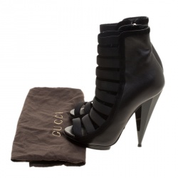 Pre Owned Gucci Black Leather Olimpia Elastic Cage Ankle Boots Size 35
