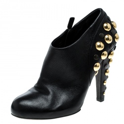 Pre Owned Gucci Black Leather Babouska Stud Embellished Ankle Booties Size 38.5