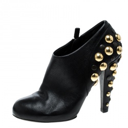 Pre Owned Gucci Black Leather Babouska Stud Embellished Ankle Booties Size 38.5