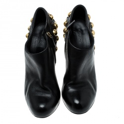 Pre Owned Gucci Black Leather Babouska Stud Embellished Ankle Booties Size 38.5