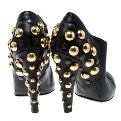 Pre Owned Gucci Black Leather Babouska Stud Embellished Ankle Booties Size 38.5