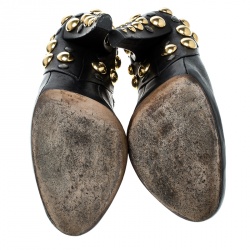 Pre Owned Gucci Black Leather Babouska Stud Embellished Ankle Booties Size 38.5